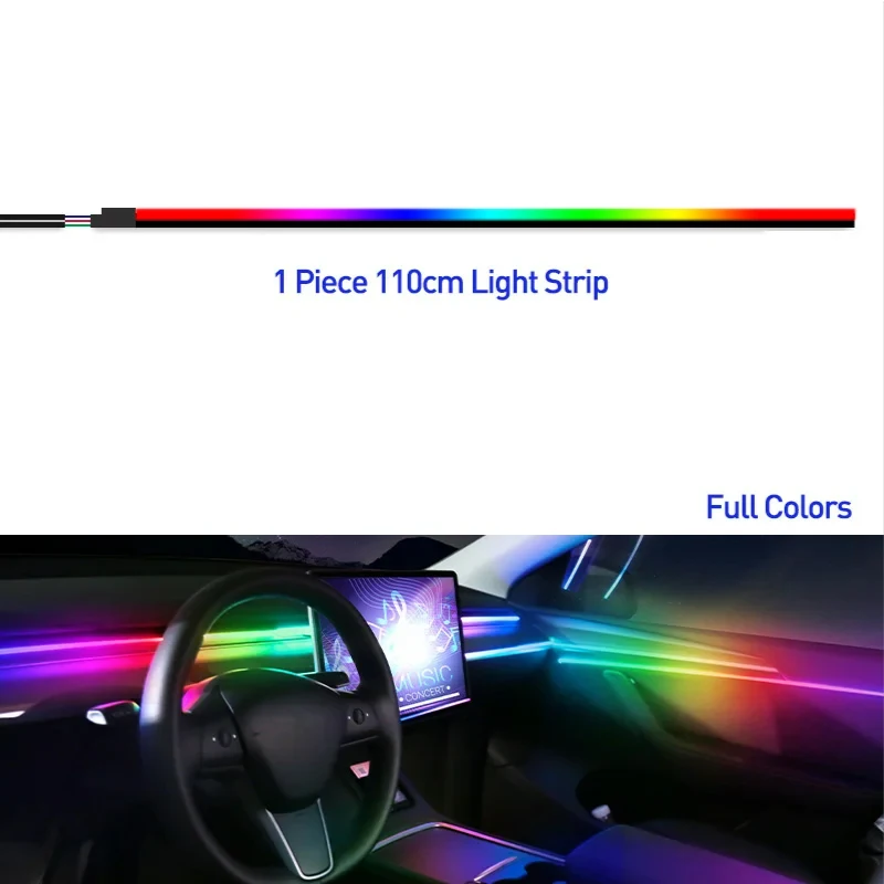 18 in 1 Car Ambient Light 64 Color Acrylic Strips 110cm 90cm 75cm 35cm 20cm Full Colors RGB Car Interior Bluetooth App Control