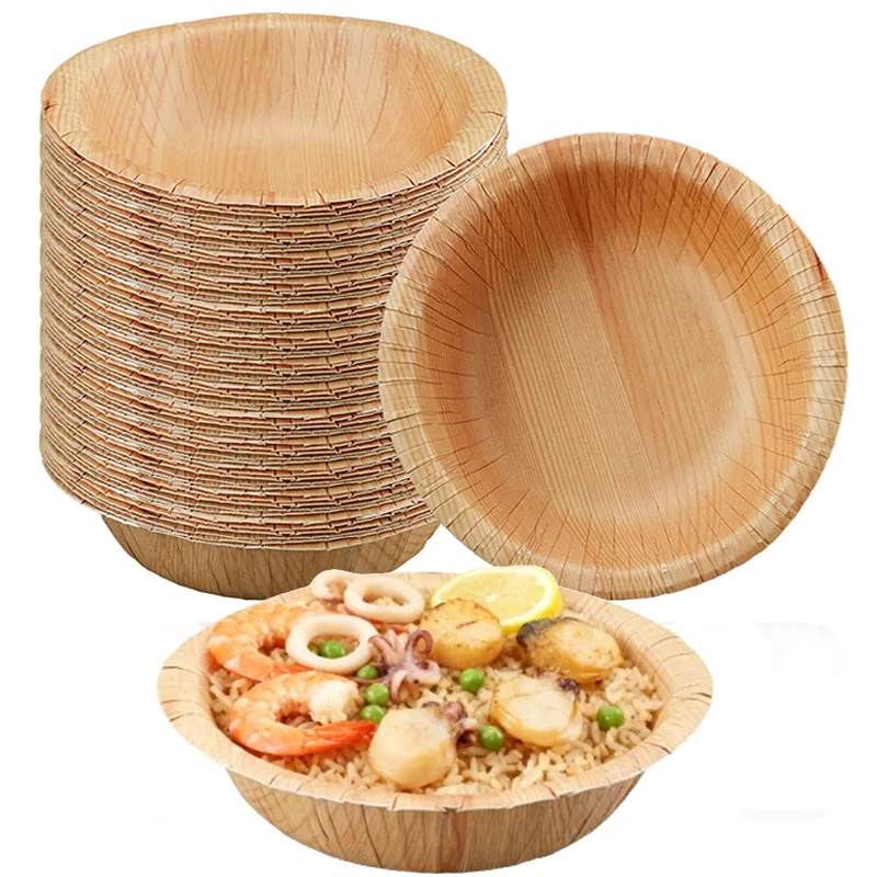 Cuencos de papel desechables de 200ml, aptos para microondas, comida para el almuerzo, sopa, ensalada, tazón de papel, diseño de grano de madera, cuencos navideños Paella Gazpacho