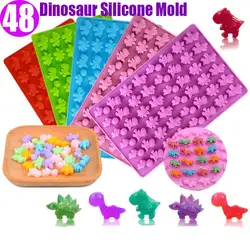 48-Cavity Dinosaur Chocolate Mold Dinosaur Shell Silicone Candy Mold with Dropper DIY Cute Ice Cube Tray QQ Candy Fondant Mold