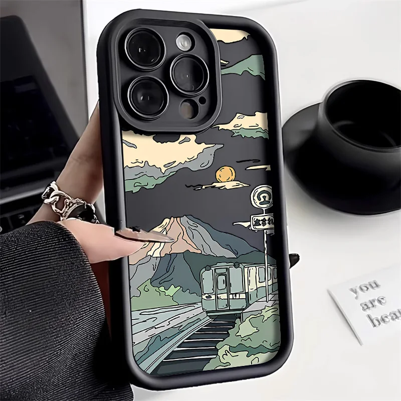 Casing ponsel Kereta gunung, pelindung untuk Xiaomi Redmi Note 13 12 10 11 8 9 Pro 11S 13C 10C 12C Mi 11 Lite Poco X6 X5 F5 M6 Pro