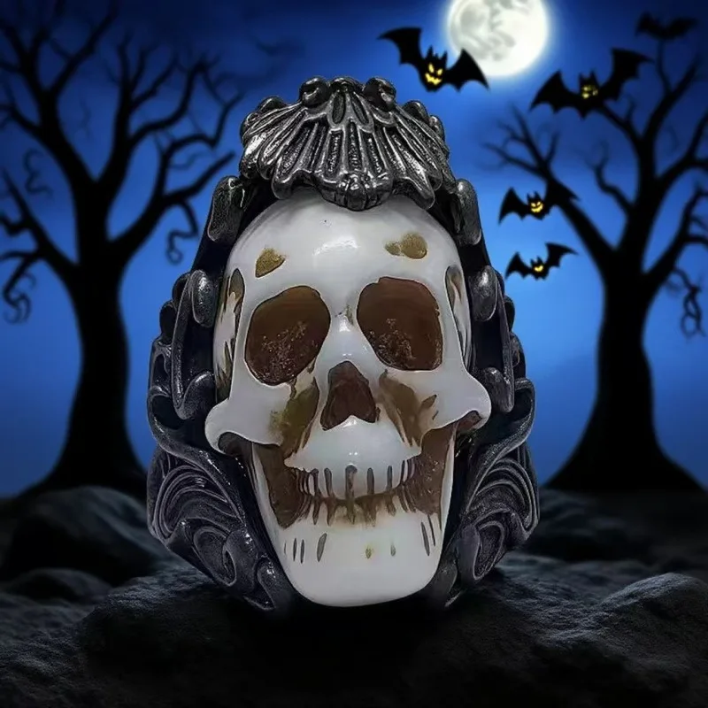 

HQ Gothic Skull Alloy Rings for Men Adjustable Halloween and Christmas Ring Punk Personalized Vintage Rings Jewelry Accessories