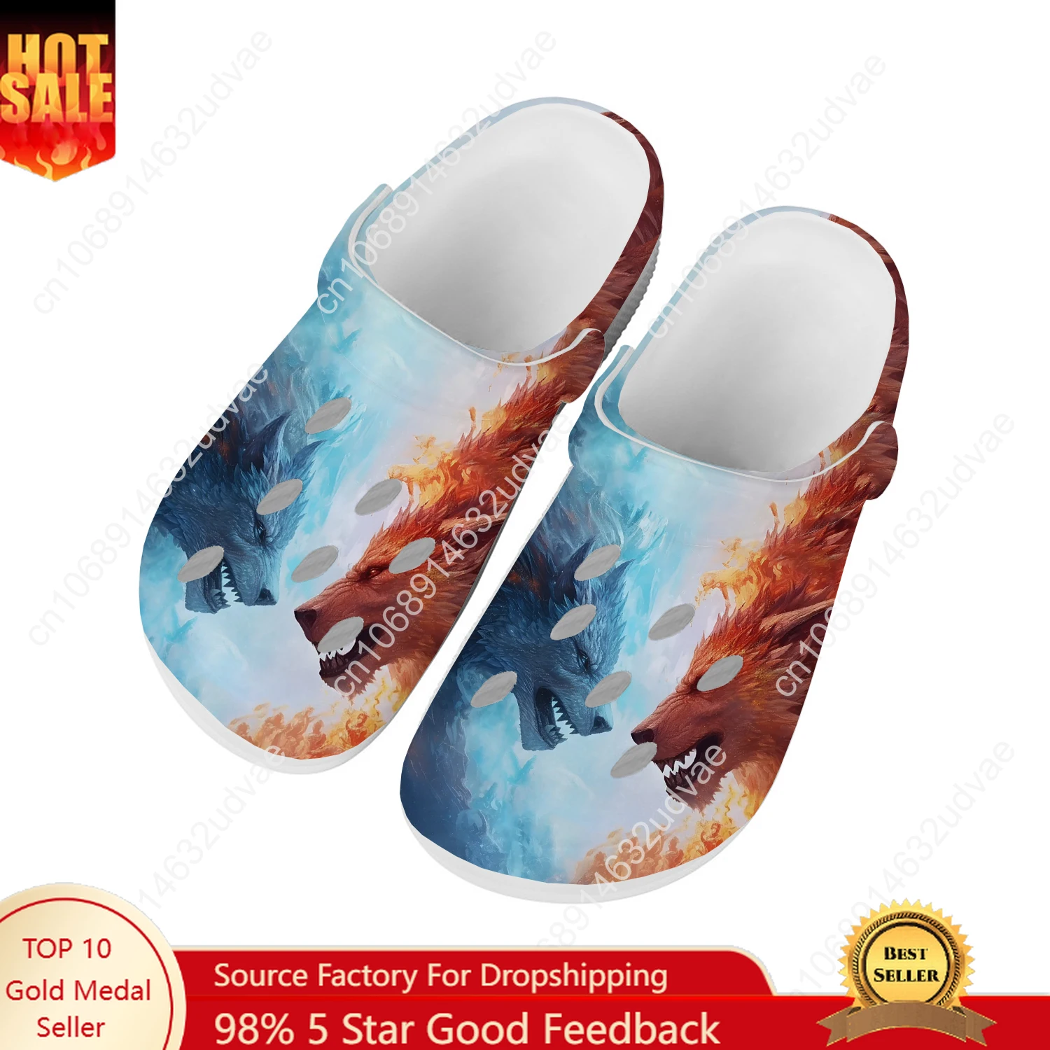 

Wolf Water Shoes Men Women Teenager High Quality Home Garden Clogs Custom Sandals Beach Breathable Hole Slippers