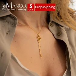 eManco Custom Birth Month Botanical Flower Pendant Stainless Steel Gold Plated Personalized Name Necklace Women's Accessories