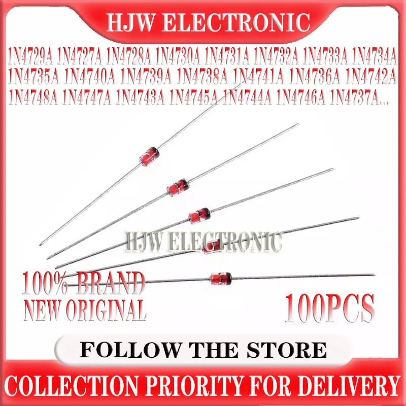 100pcs 1W Zener diode DO-35 1N4728A 3V3 1N4727A 3V0 1N4733A 5V1 1N4732A 4V7 1N4731A 4V3 1N4730A 3V9 1N4729A 3V6