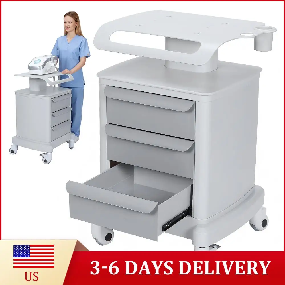 

Beauty Storage Utility Cart with Wheels Mobile Nurse Workstation with 3 Drawers 110LBS Load for Hospital Dental & Beauty Salons
