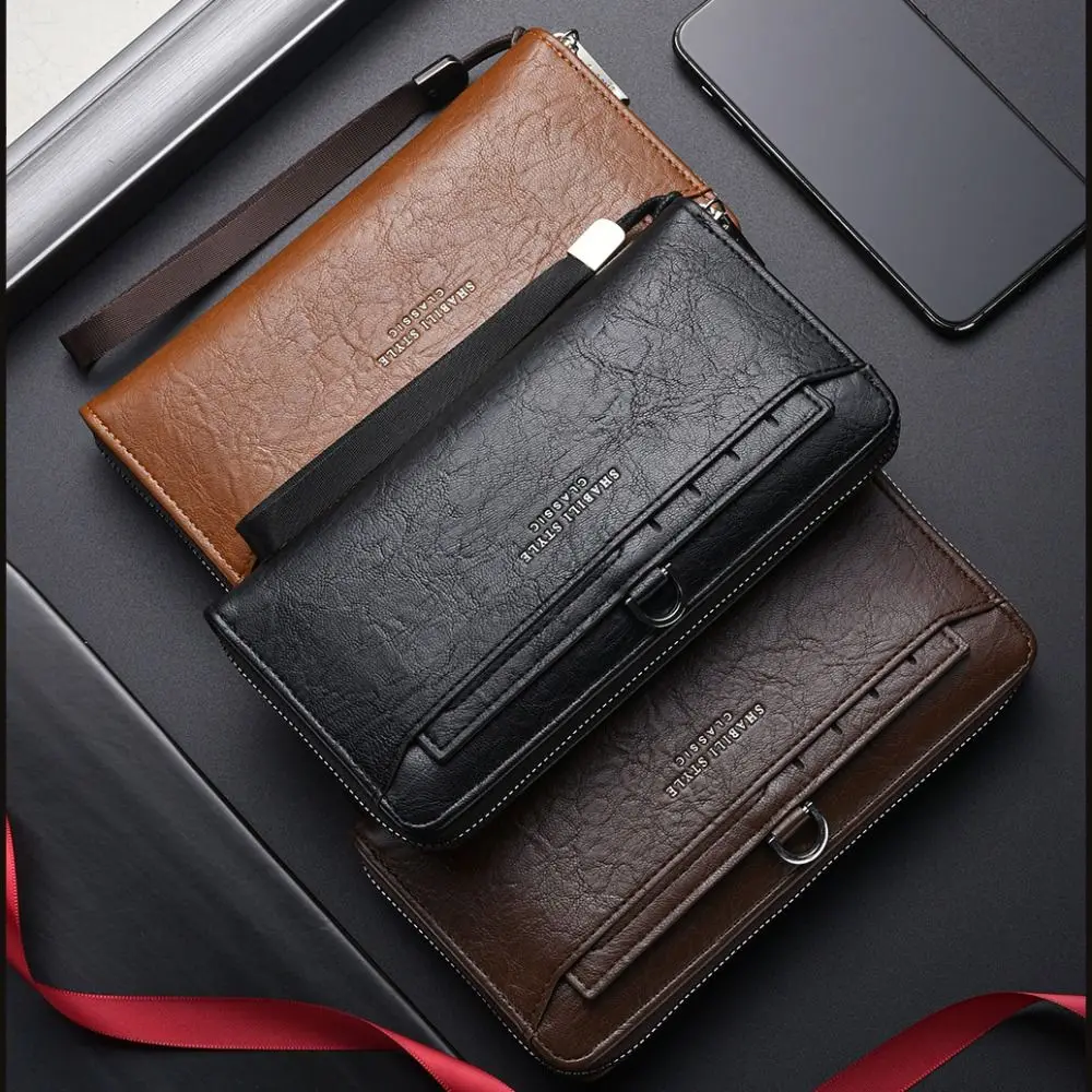 Elegant Purse Men PU Wallet Multi Slot Zipper Business Clutch Bag Coin Purse Large Capacity Long Wallet Business