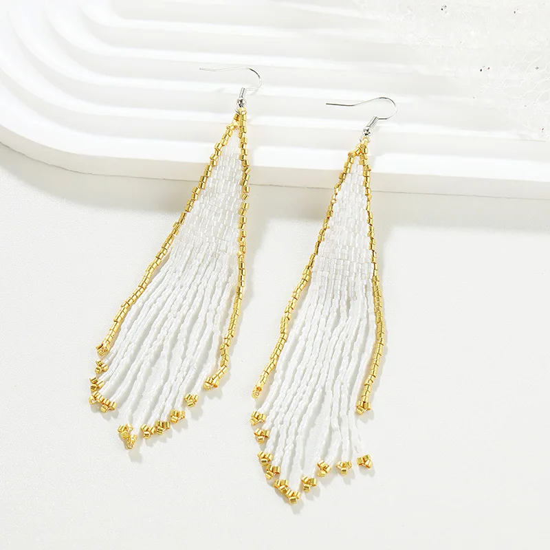 Beaded Earrings Tassel String Hand Knitting Bohemia Tide Handmade Beaded Earrings for Women