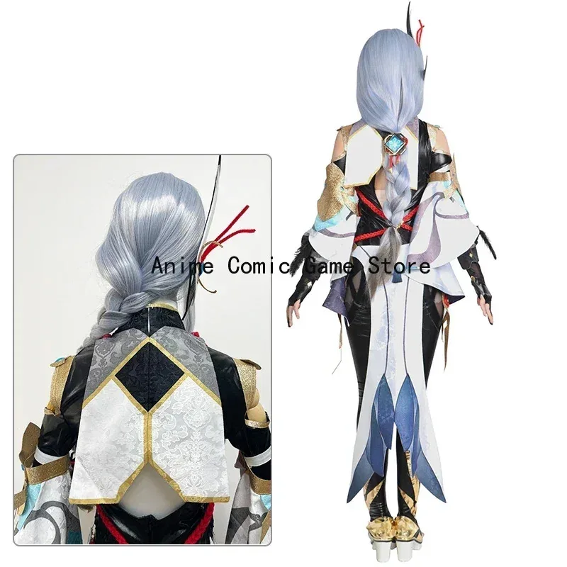 В НАЛИЧИИ Genshin Impact Shenhe Косплей Вышивка Наряд Обувь Плетеные Парики Игра Сексуальный Женский Комбинезон Косплей Костюм