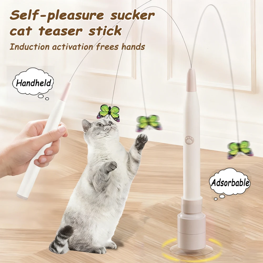 

Automatic Cat Teaser Switchable Butterfly Pattern Cat Teasing Stick 360° Swivel Self-hilarity Relieves Interactive Pet Cat Toy