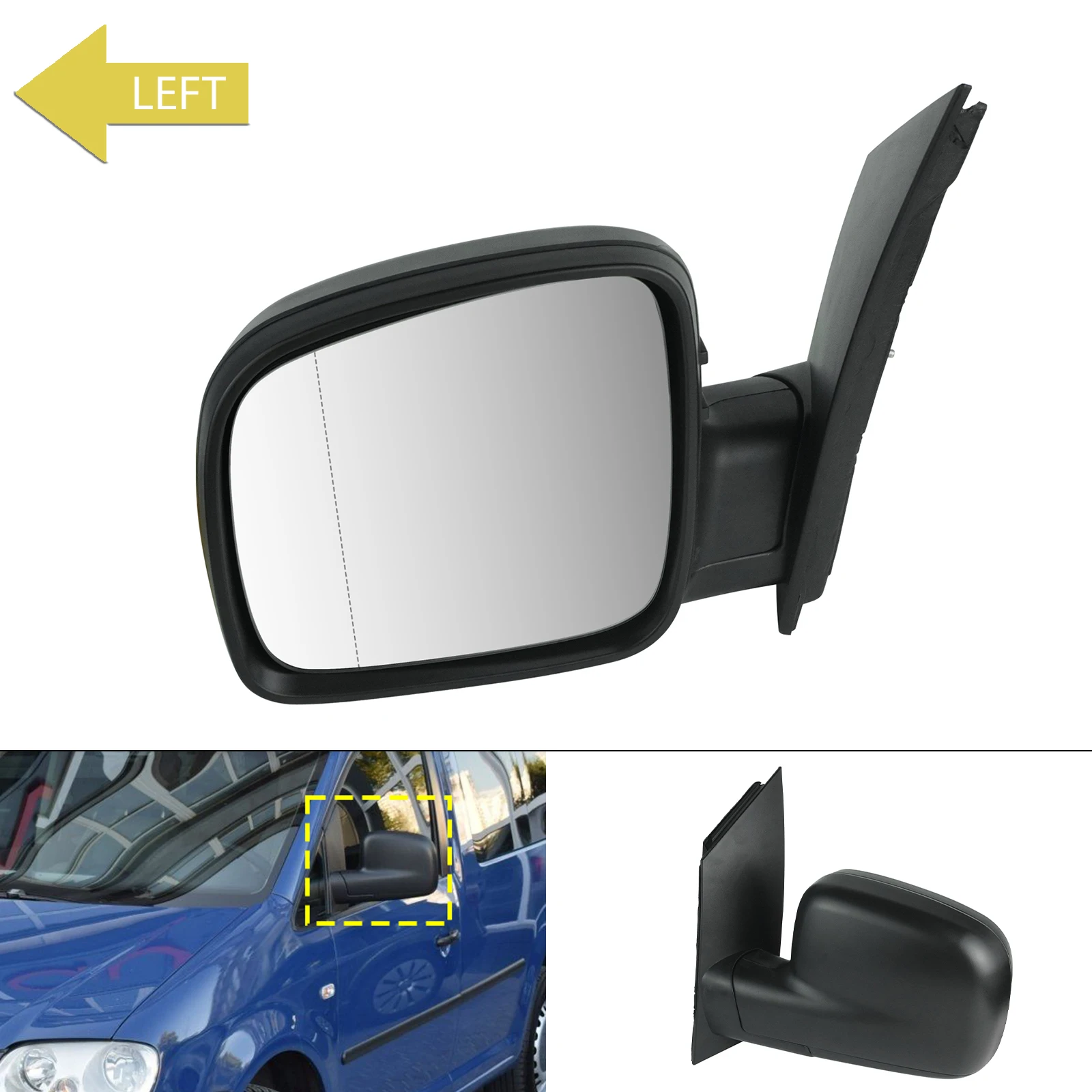 

Left Hand Side Mirror Assembly Black Primer For VW Caddy III MK3 MK4 LHD Side Door Rearview Mirror Manual Folding 2K1857507