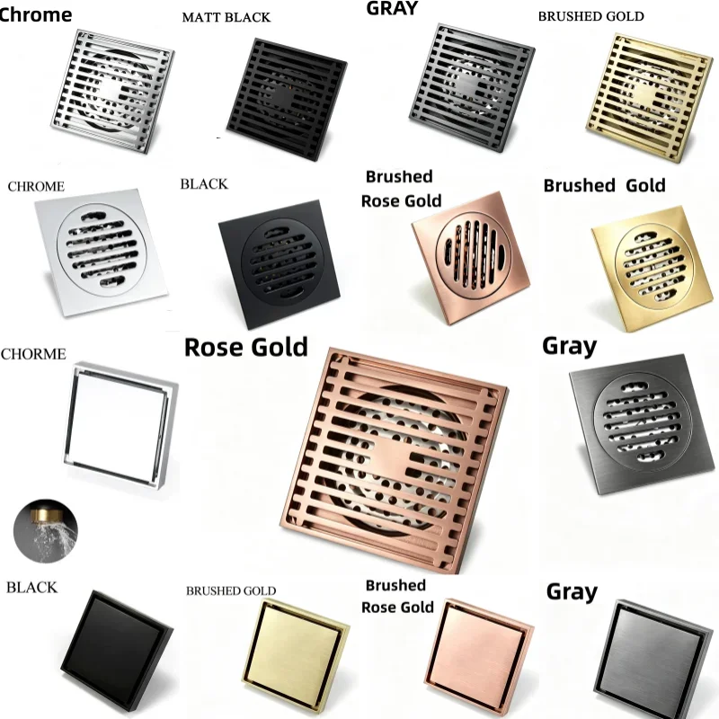Brushed Rose Gold Bathroom Drain Stopper Bathroom Brass Floor Shower Drain Waste 10CM Floor Anti-odor Drainer
