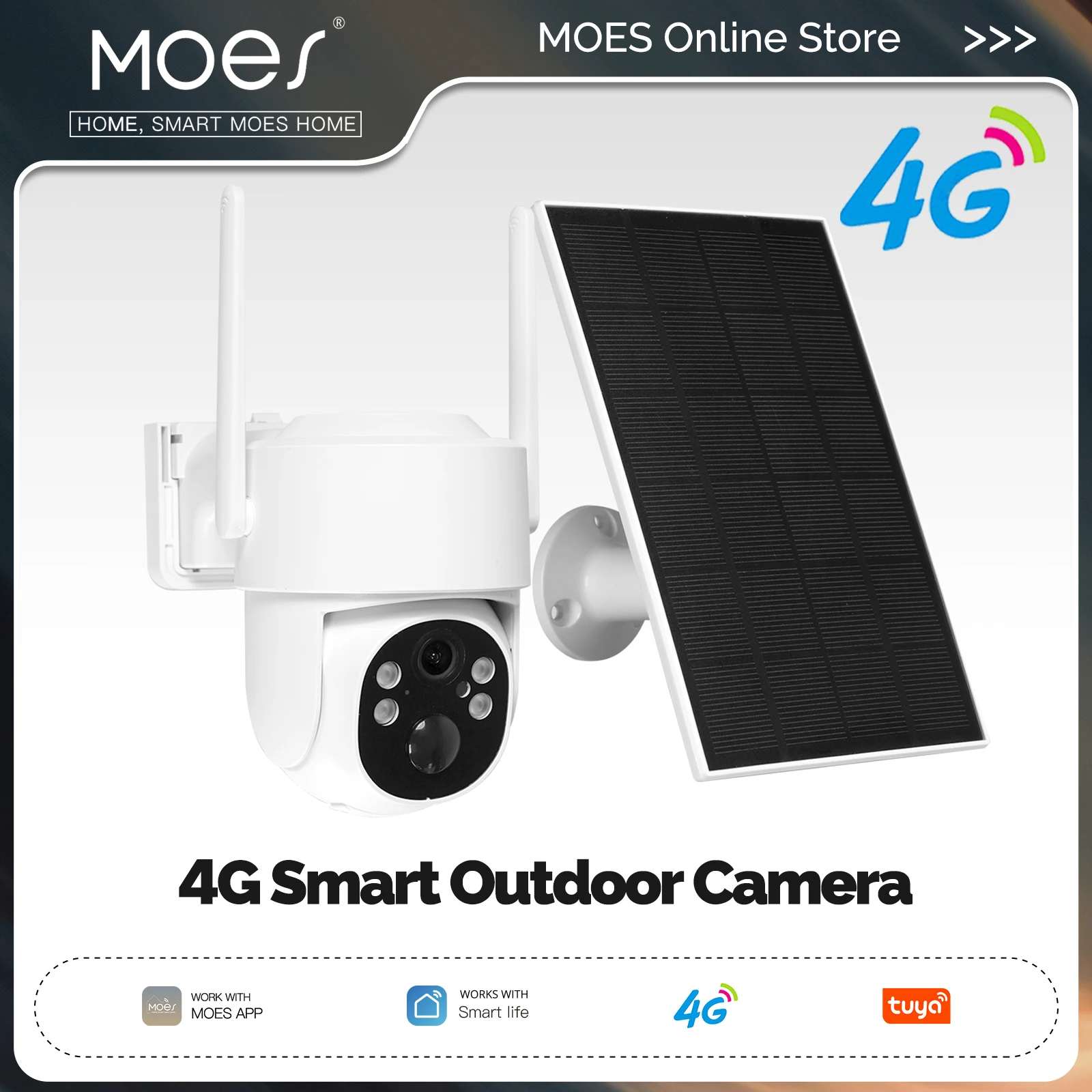 

MOES Tuya 4G 4MP умная камера видеонаблюдения с солнечной зарядкой IP65 водонепроницаемая камера слежения за человеком полноцветное ночное видение