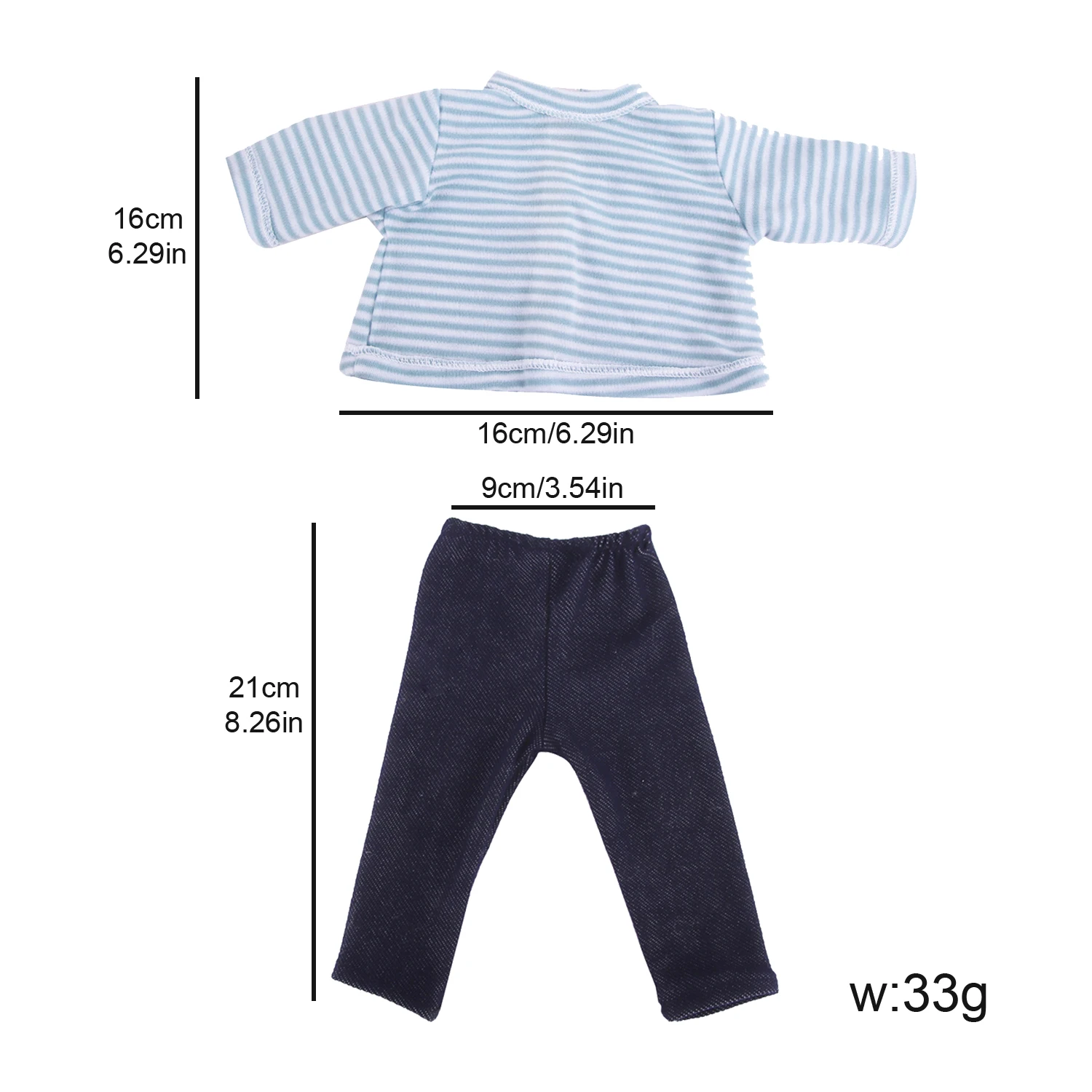43Cm Baby Pasgeboren Poppenkleding Set Blauw Gestreept T-Shirt + Legging Kleding Pak Voor 18 Inch American & Og Meisje Poppen Speelgoed Cadeau