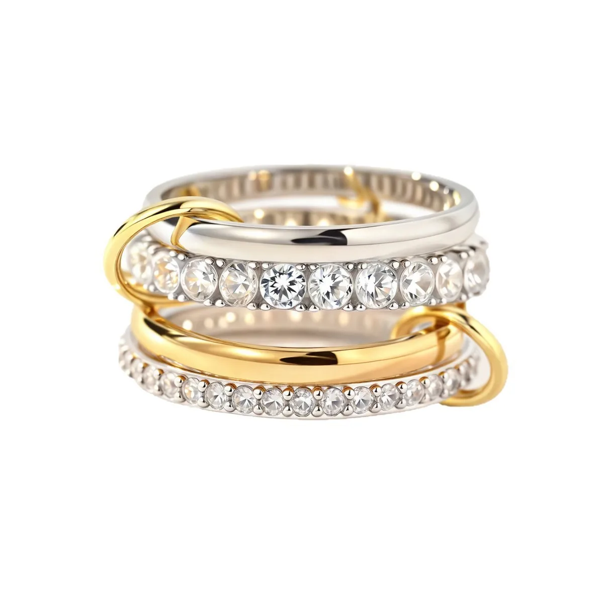 Ring interlocking full diamond micro-inlaid zircon stacked multi-layer ring