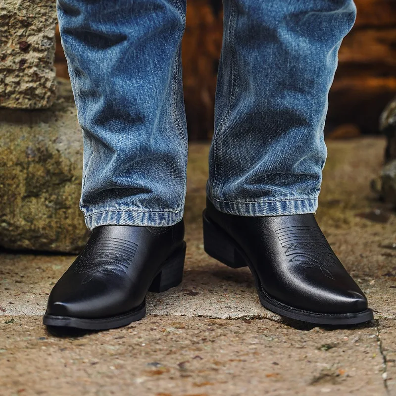 Men's Western Cowboy Boots Vintage Motorcycle Boots Embroidered Work High Boots Couple Shoes Pointed Toe Plus Size Mid-calf Boot - view 4