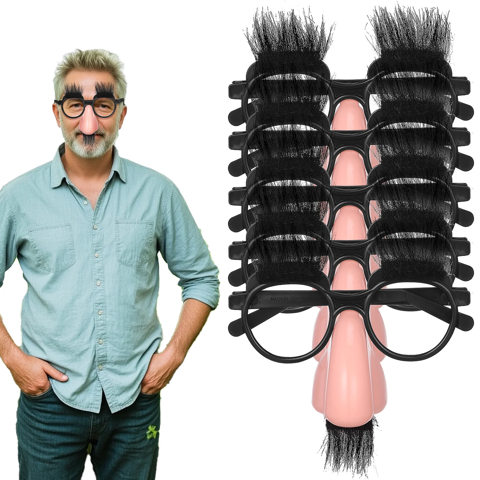 

6 pcs Big Nose Funny Glasses Halloween Party Costume Glow Props Light Up Sunglasses For Carnival Masquerade Decor Novelty Gag