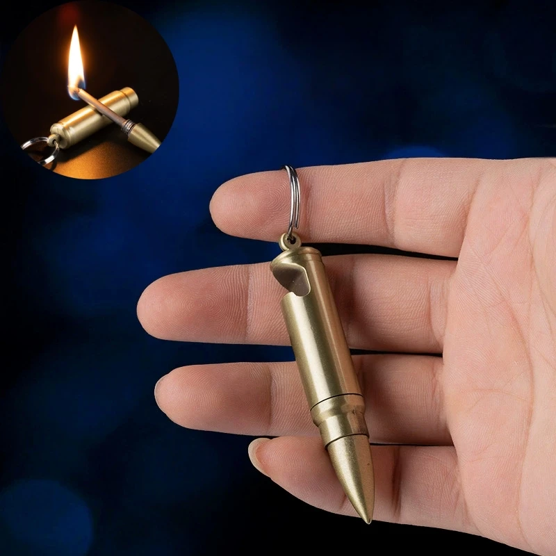 Portable Metal Matchstick Keychain Retro Lighter Outdoor Camping Emergency Life-saving Ignition Tool Cigarette Accessories
