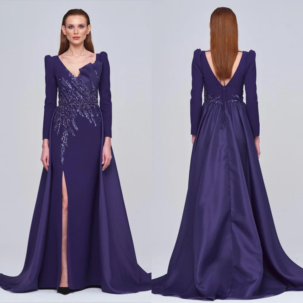 

Customized Jersey Sequined Pleat V-neck Straight Long Dresses Bespoke Occasion Classic Women's Evening Elegant Party Wedding