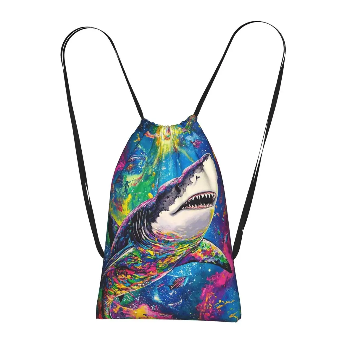 

Rainbow Shark Pattern Backpacks Fashion Drawstring Bundle Pocket Sports Bag Book Bags for Travel School