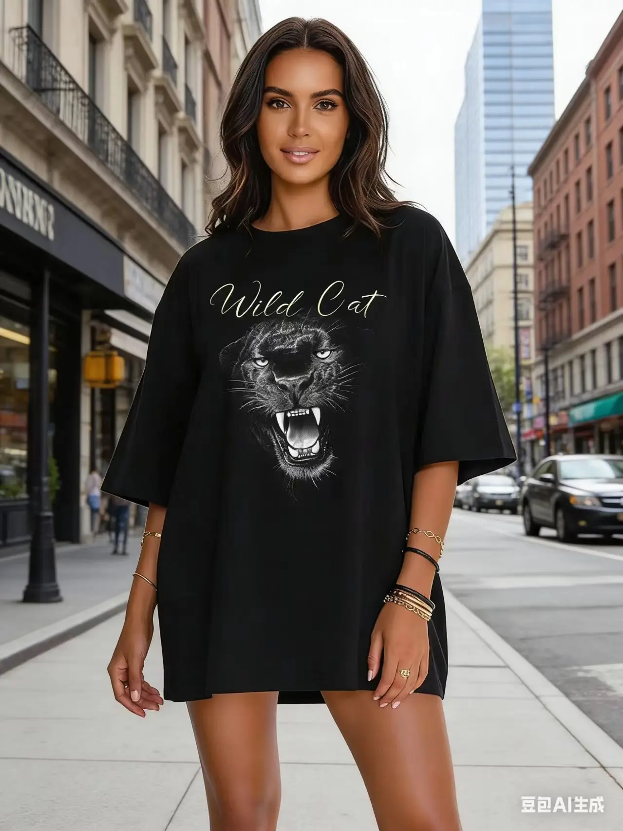 Tiger Head Pattern Print Hip Hop Black Cartoon American Retro T Shirt Women and Men Short Sleeve O-neck Streetwear Cotton Tees