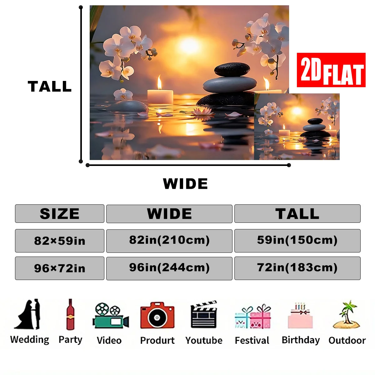Ultimate Zen Wall Tapestry Mural Bathroom Spa Tropical Sunset Orchid Stone Decor Art Print Home Decor Meditation Calm Decor