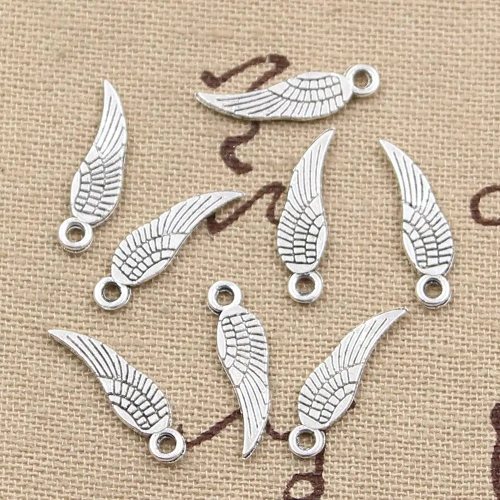 100pcs Charms Angel Wings 19x5mm Handmade Craft Pendant Making fit,Vintage Tibetan Bronze Silver color,DIY For Bracelet Necklace