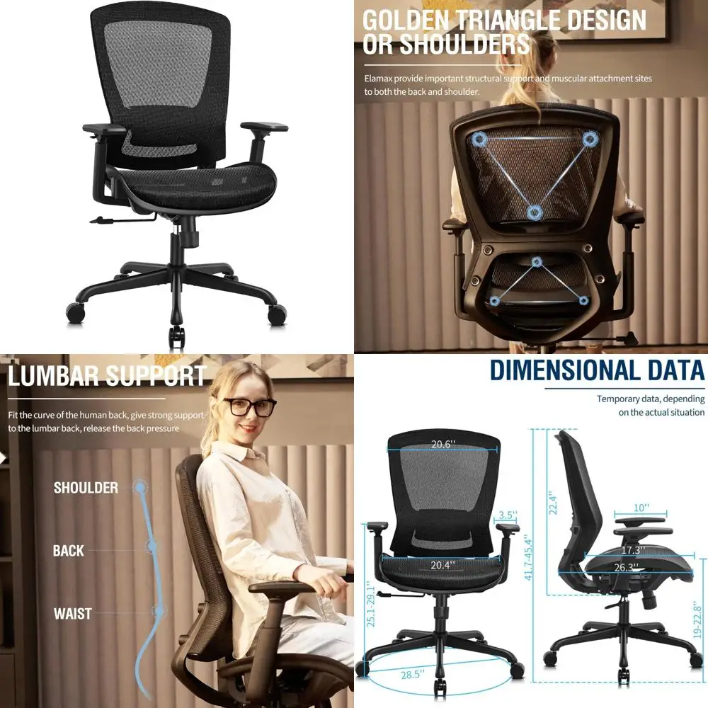 

Ergonomic Mesh Office Chair with Adjustable Lumbar Support, Armrests, and Tilt Function