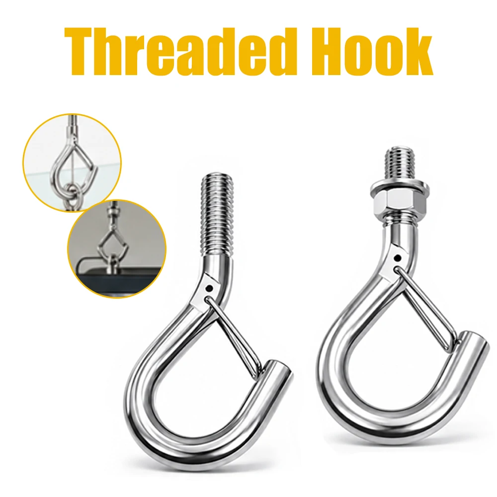 316 Stainless Steel Lifting Hook with Locking Buckle Threaded Nut Widely Used M3-M10 Safety Hook for Heavy-Duty Ships