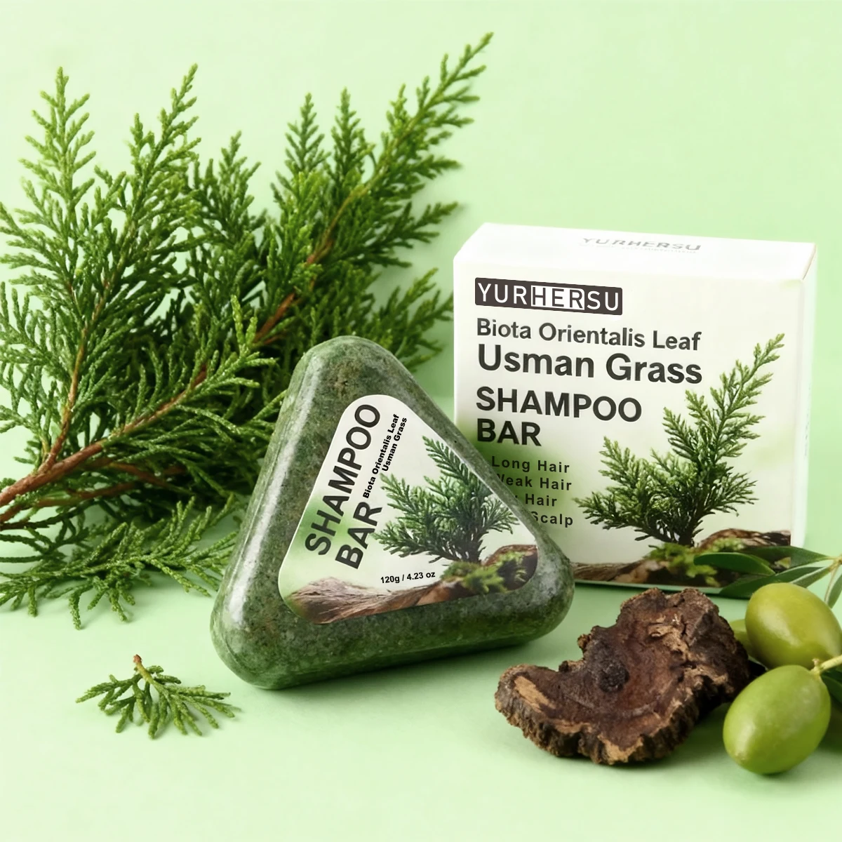 Usman Grass Shampoo Bar voor haargroei, anti-haaruitval, controleert olie, natuurlijke organische zeepreep - afbeelding 1