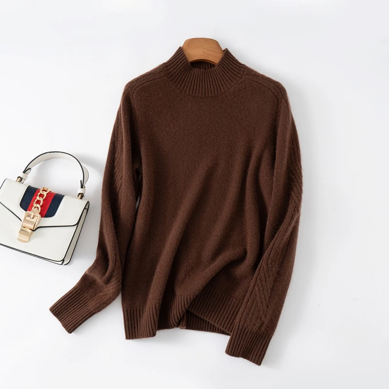 

Thick Soft 100% Cashmere Sweater For Winter Pullover Women Mock-Neck Long Sleeve Knitwear Basic Elegant Warm Clothing Tops