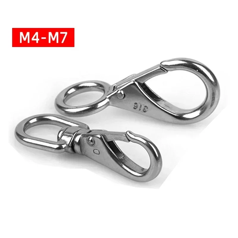 Stainless Steel Universal Spring Buckle Keychain Swivel Ring Rotatable Dog chain Connecting Hook Hardware Accessories Size M4-M7