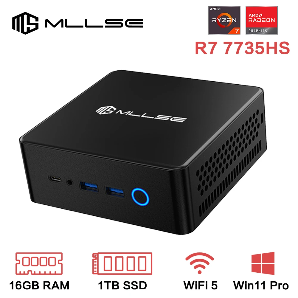 MLLSE K2 Mini PC AMD Ryzen 7 7735HS 8C/16T DDR5 16G RAM 1TB ROM SSD Window 11 Pro BT5.2 WiFi6 RZ608 Desktop Gaming Computer