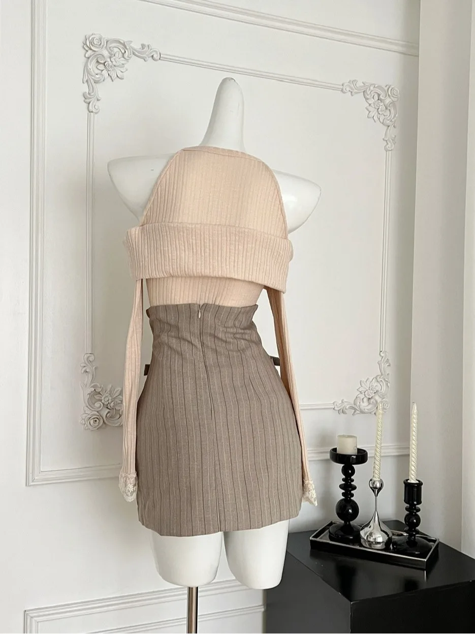 Gonna ort slim fit lavorata a maglia a vita alta Set Faion da donna Sweet Desire Lover Series T-shirt stagione invernale giapponese Sle