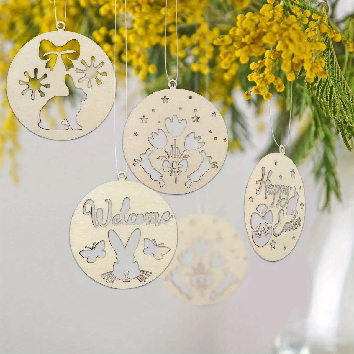 8 قطعة زخرفة عيد الفصح الخشبية الجوف الأرنب زهرة معلقة المعلقات لعيد الفصح سعيد الربيع ديكور حفلات الاطفال دهان داي الحرف
