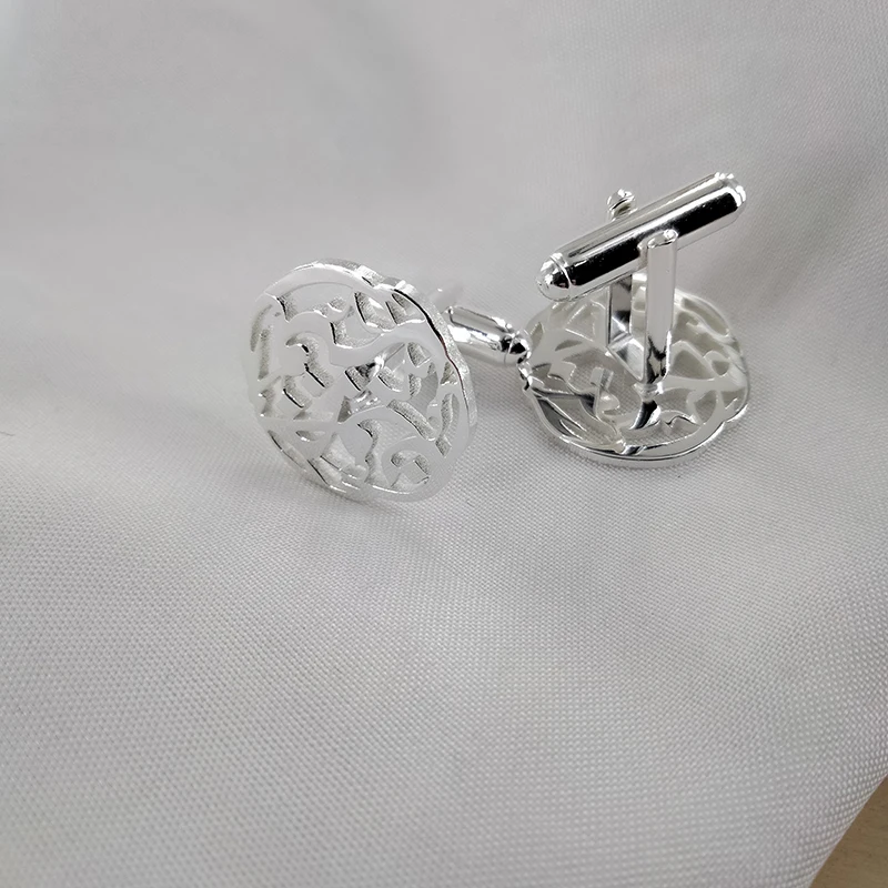 Custom real 925 Silver Arabic Cuff Links Personalized Letter Name Logo Sleeve Button Bridegroom Groomsmen Wedding Jewelry