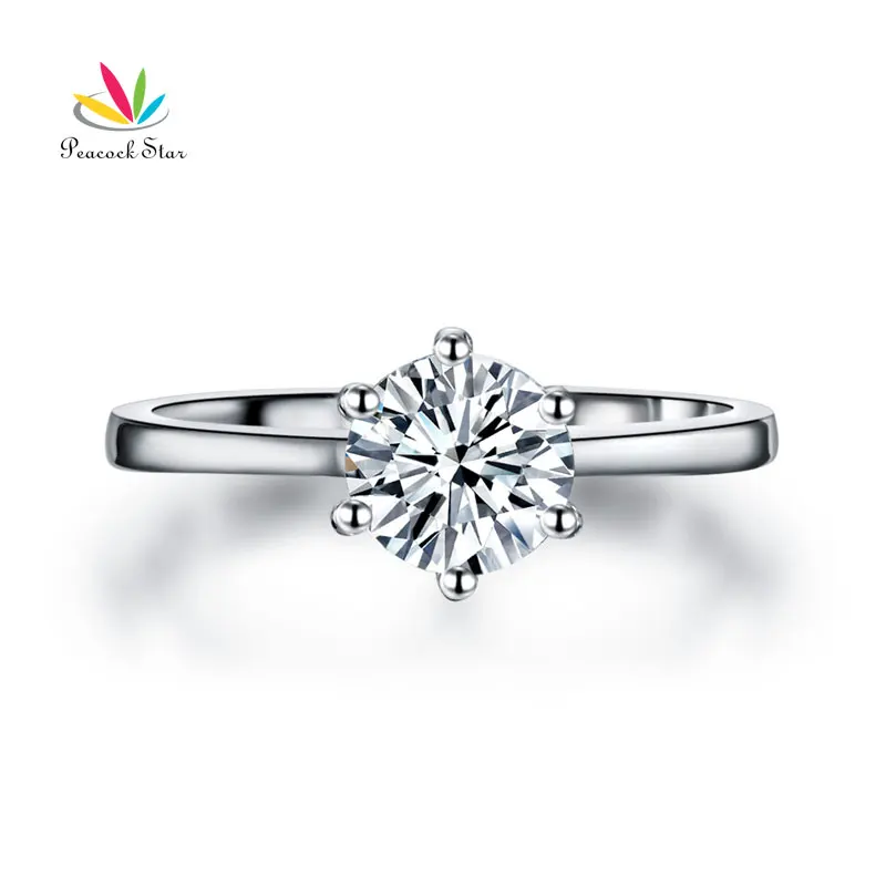 Peacock Star Solid 925 Sterling Silver Jewelry 1 Ct  Engagement Ring 6 Claws Wedding Promise Solitaire CFR8316