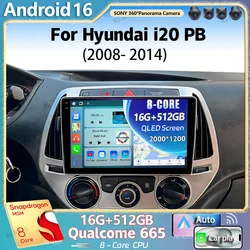 Android 16 For Hyundai i20 PB 2008 - 2014 2K QLED Android Car Radio Multimedia Video Player GPS Stereo CarPlay 4G Head Unit