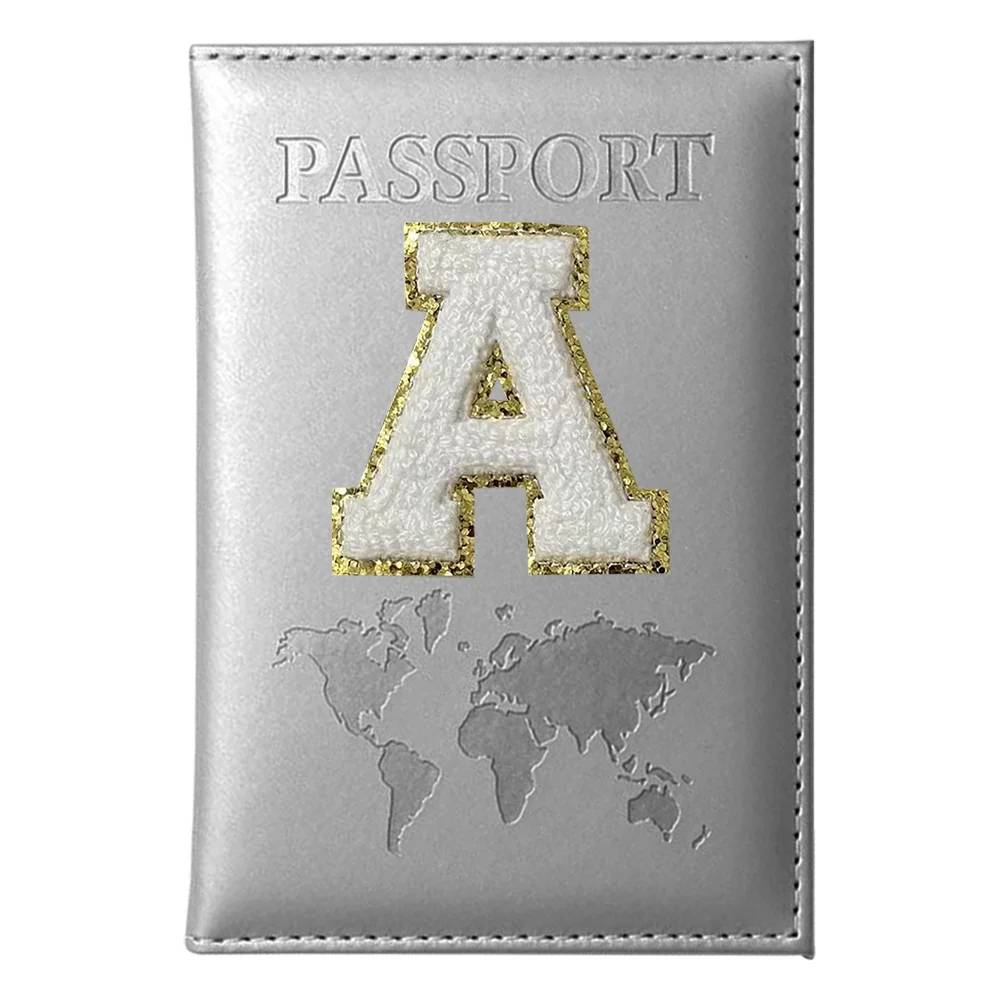 Travel Document Bag Passport Protective Case Simple Holder PU Airplane Map Travel Passport Cover Bundle White Letter Series