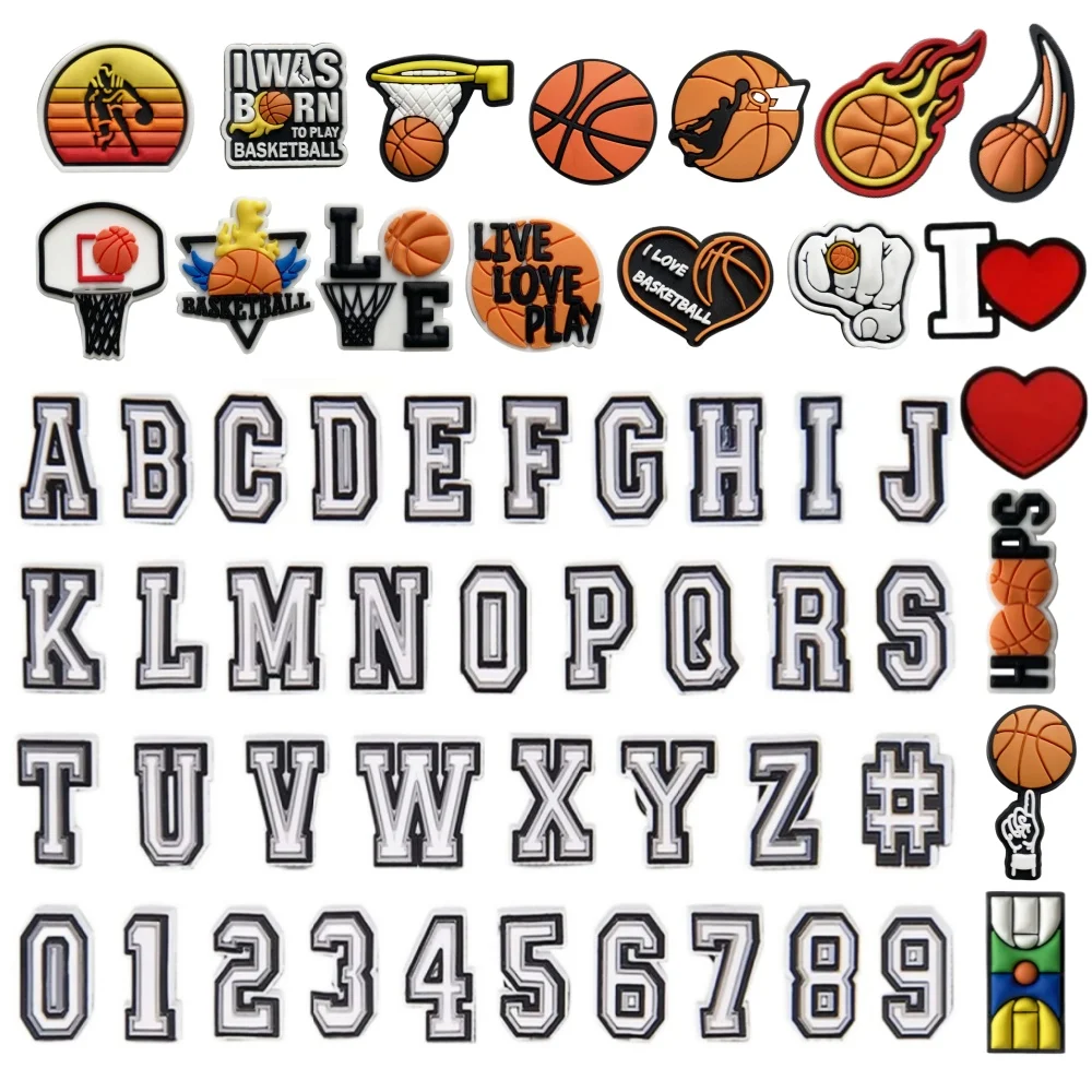 55Pcs Letters Numbers and Sports Shoe Charms for Clog Sandals, Basketball Shoe Charm for Boys Girls Birthday Party Gifts