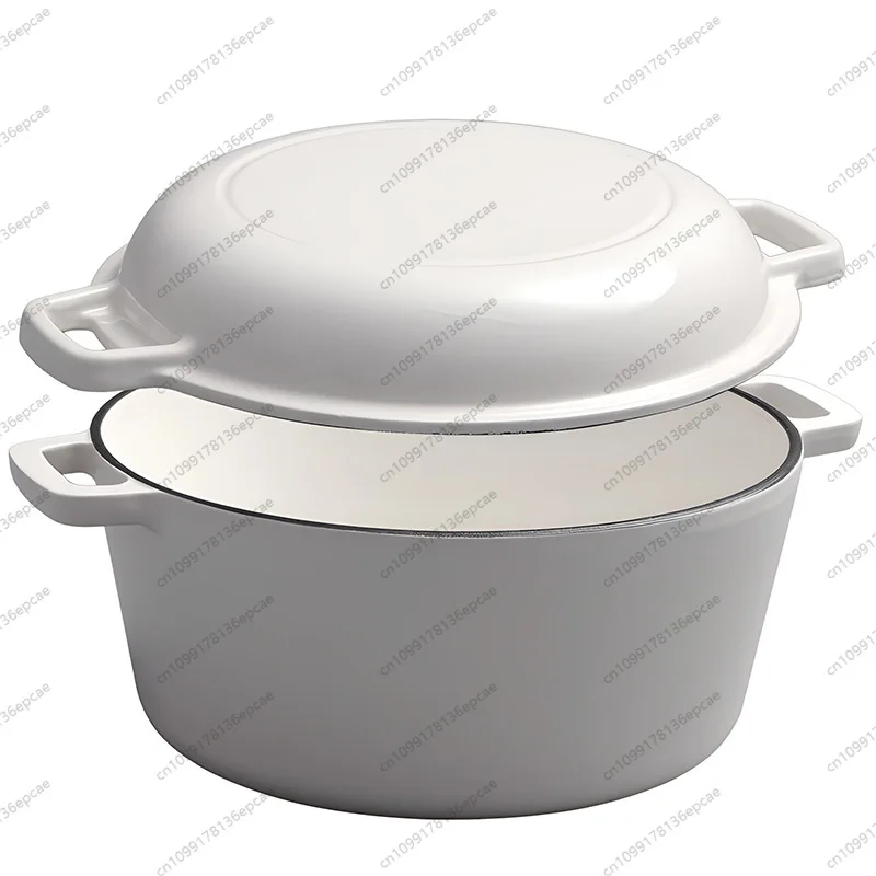 

Cast Iron Enamel Dutch Oven Bread Baking Pot Enameled Double Ear Deep White