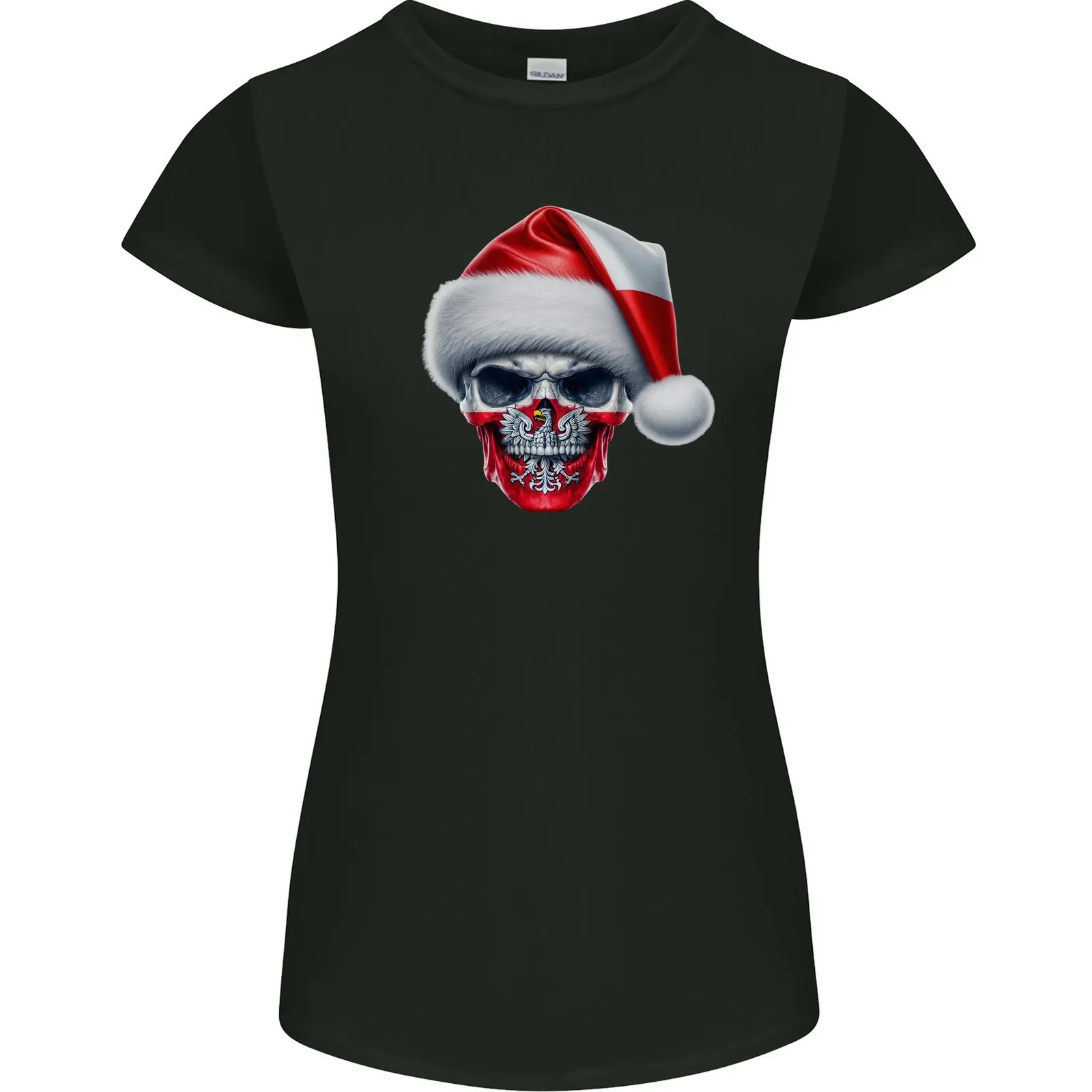 Польша Рождественский череп Рождество польский байкерский флаг женская футболка миниатюрного кроя