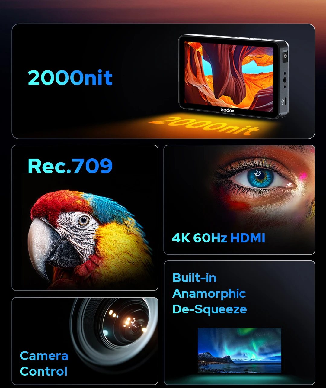 Godox GM6S Pro 3D LUT On Camera Field Monitor 5.5inch IPS 4K HDR 2000Nits 1920x1080 Video Focus Assis For Video Live Shooting