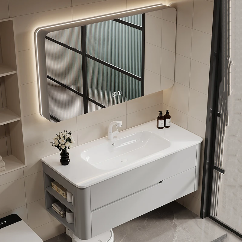 

Gray Wooden Bathroom Cabinet Waterproof Modern Luxury Space Saver Bathroom Cabinet Wall Mounted Mobile Per Bagno Home Furniture