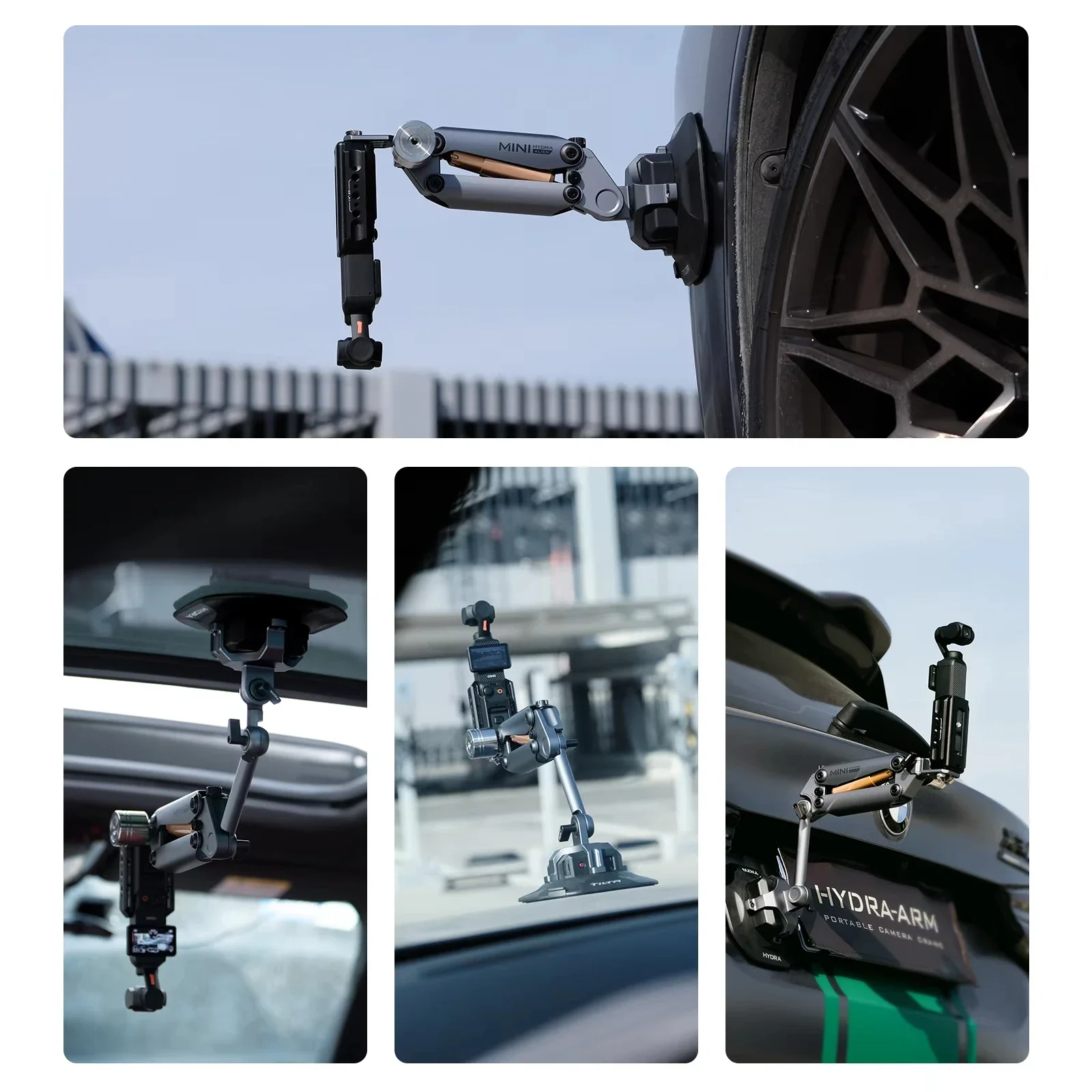 TILTA HDA-T15 สําหรับ DJI Pocket 3 สําหรับ Insta360 X3 X4 Hydra Alien Mini Car Shock Absorbing Arm รถยิงไฟฟ้าดูดถ้วย