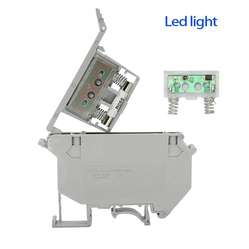 10Pcs UK5 HESI Guide Rail Type Fuse Terminal With LED Light 220V 24V Ordinary Traffic Lights Uk5RD Fuse Terminals Block