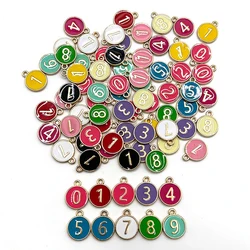20Pcs 12X15mm Retro Style Fashionable Alloy Round Brand Enamel 12 Color Jewelry Arabic Numerals 0-9 Pendant Diy Jewelry Necklace