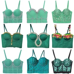 Green Y2K Top 2026 Summer New Evening Party Club Sexy Corset Crop Top Cute High Street Casual Slim Women Tank Tops Camis