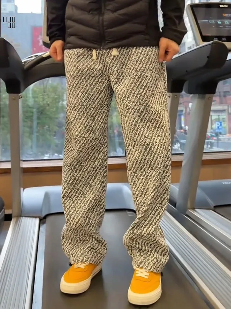 

Мужские шерстяные повседневные брюки на флисовой подкладке, осенне-зимние спортивные брюки прямого кроя, американские спортивные брюки свободного кроя