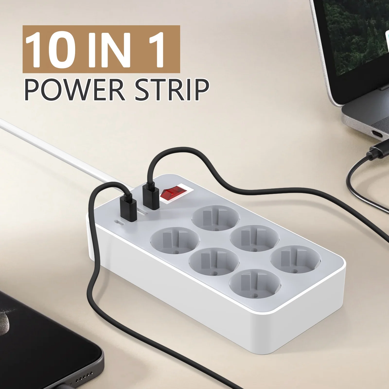 1 power board with 6 AC sockets, 3 USB ports, and 1 Type-C port, suitable for essential items in homes, offices, and dormitories