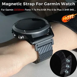 Magnetic Strap For Garmin 26mm 22mm Fenix 5 5x Plus 6 6SX Pro 7 7X Forerunner 945 Carbon Fiber pattern Smartwatch Bracelet Band